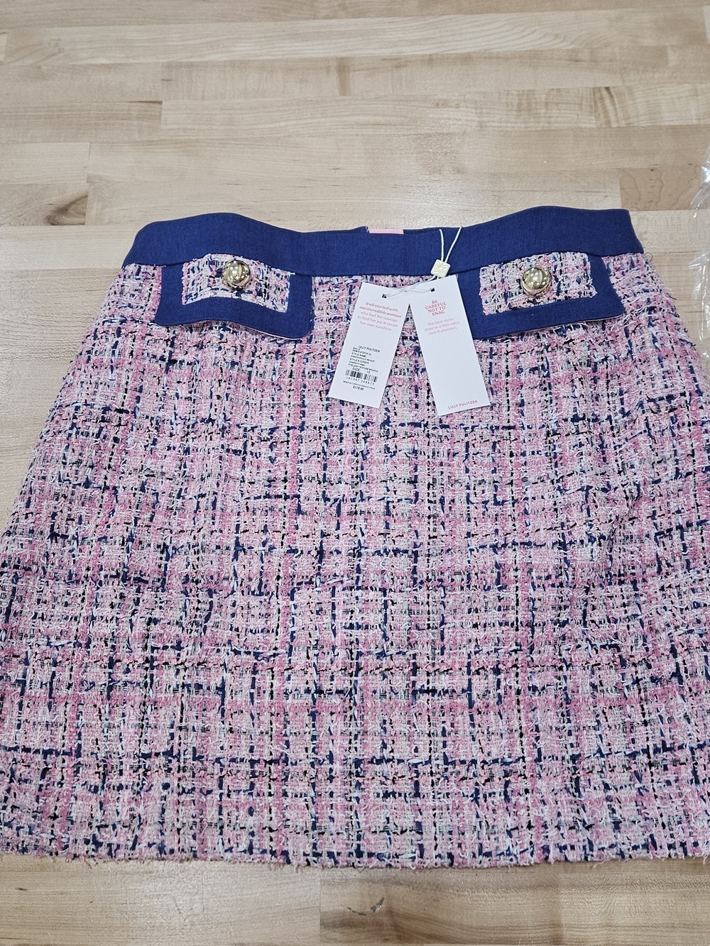 Brand New With Tags Lilly Pulitzer Pink Tweed Mini Skirt with Navy Trim